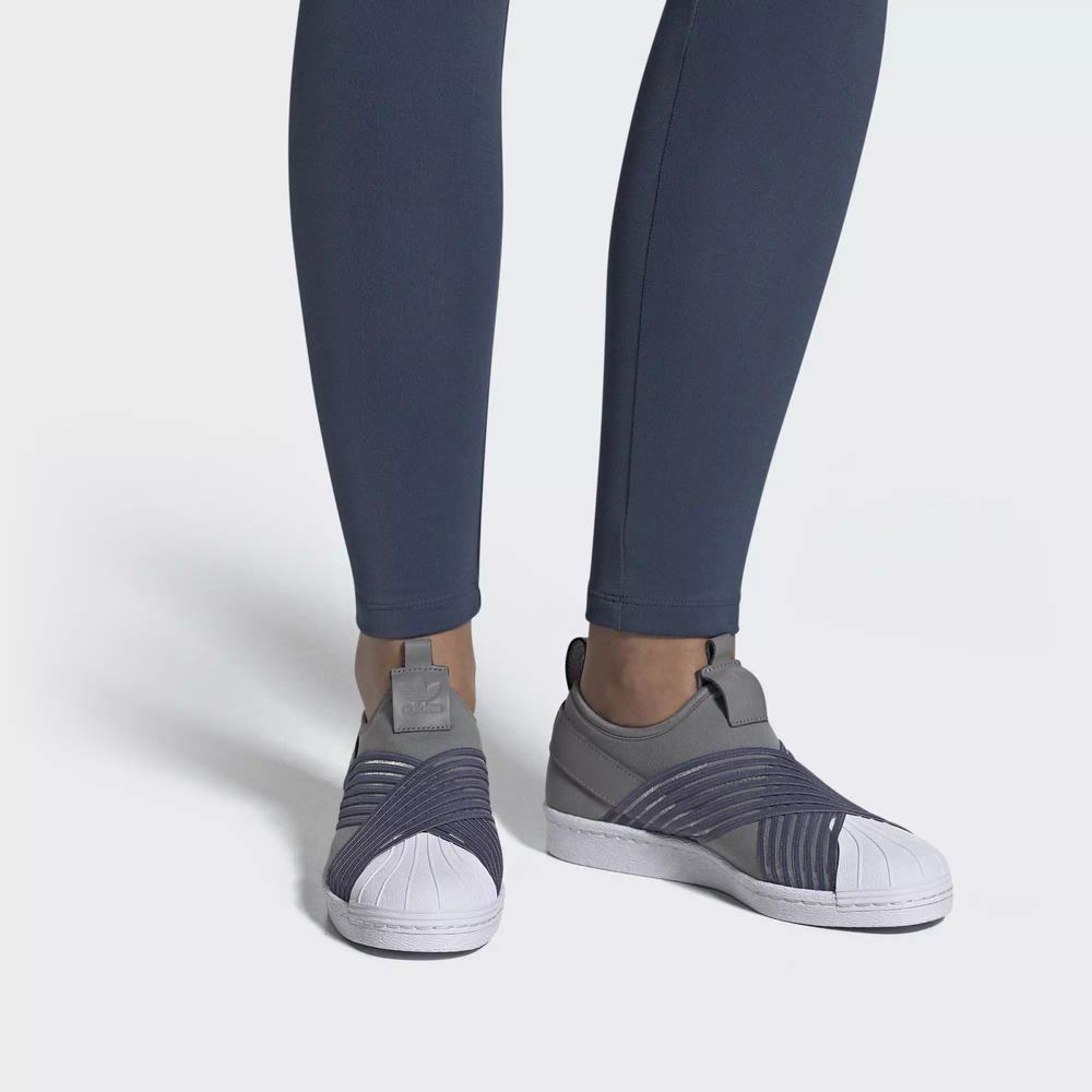 Adidas Superstar Slip-on Tenis Grises Para Mujer (MX-91947)
